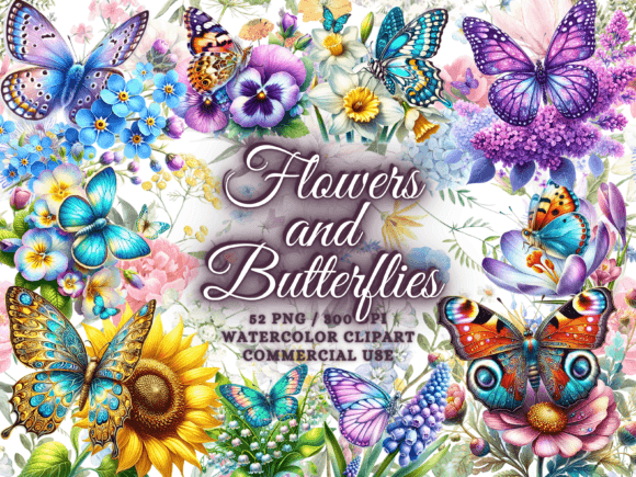 Download Spring Flowers &amp; Butterflies Clipart Png - Premium Resources