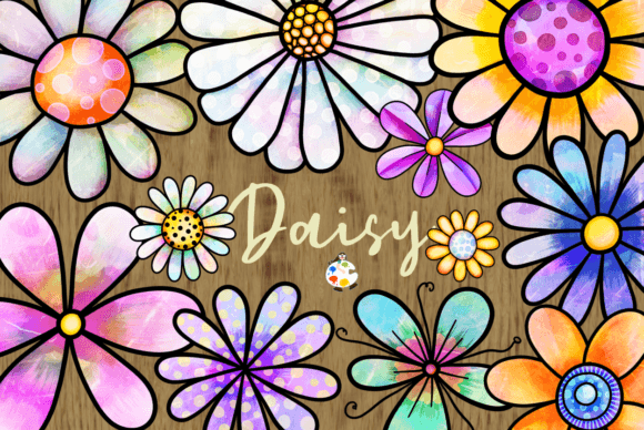 Download Daisy Flowers Watercolor Ink Doodle Art - Lower Collection
