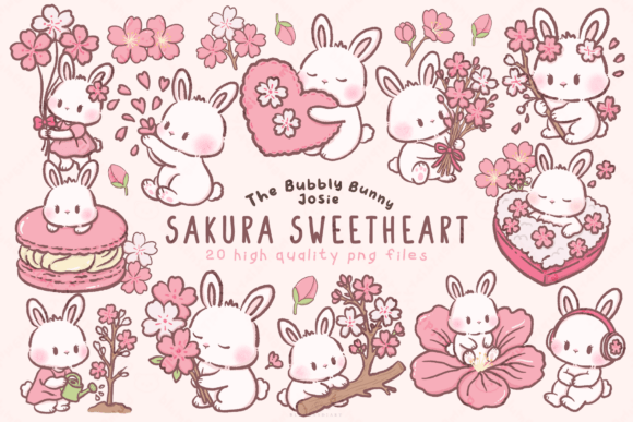 Download Spring Cherry Blossom Bunny Clipart - Premium Bundle