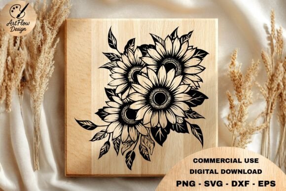 Download Sunflower Bouquet Engraving SVG - Lower Collection