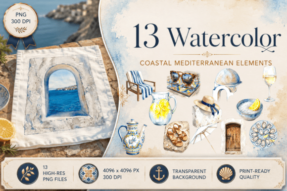 Download Coastal Mediterranean Watercolor Clipart - Art Collection
